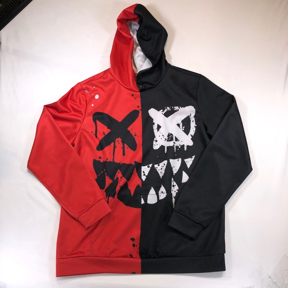 Red Black Split Graphic Face Hoodie Streetwear Pullover Mens Medium